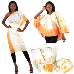 5 Pc - Tie Dye Dashiki, Sarong, Hat,  Handbag and Pouch Set